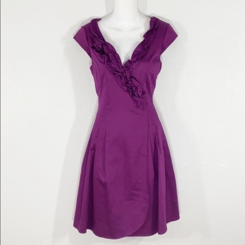 Kay Unger purple ruffle collar flare dress T8 - Picture 5 of 12